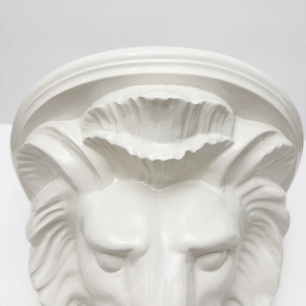 Vintage Large Lion Head White Ceramic Wall Shelf Sconce